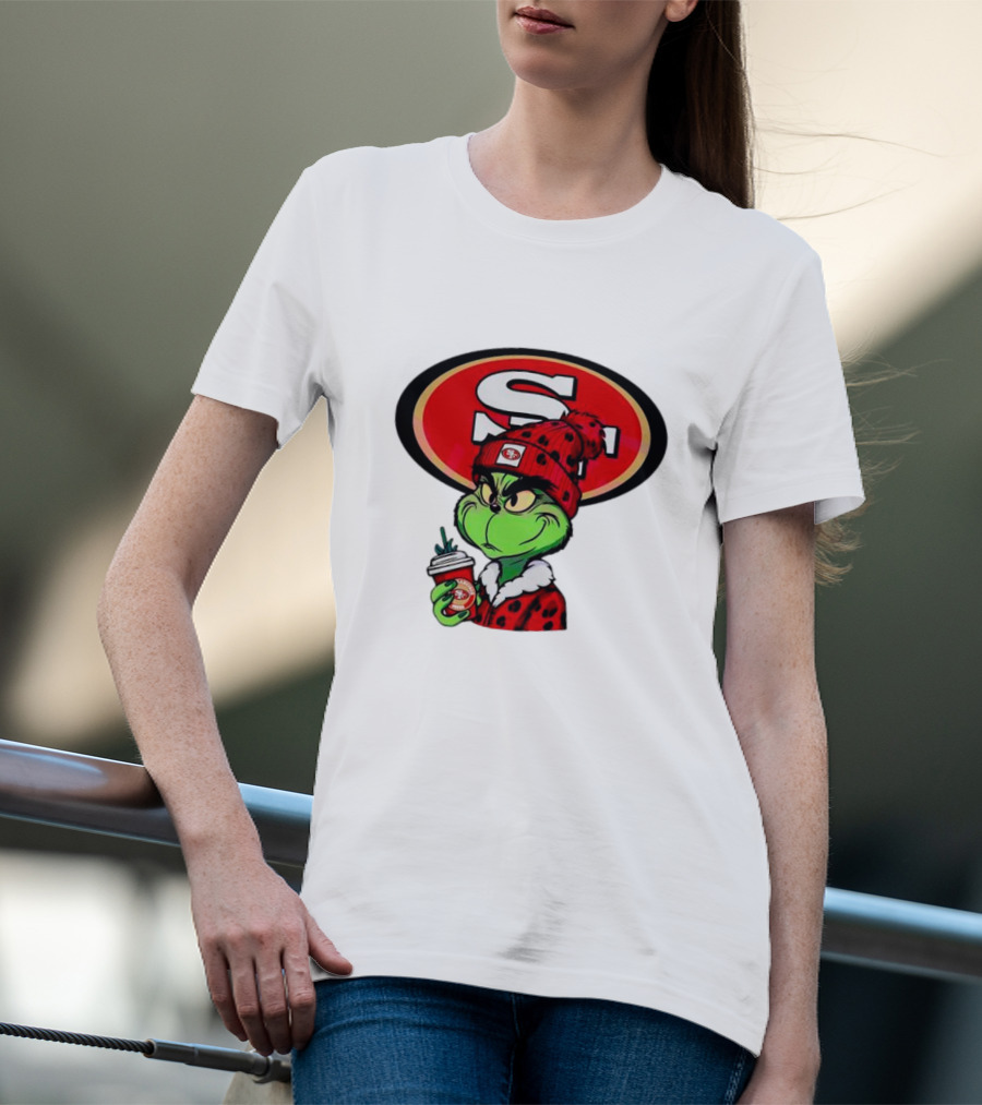 Grinch With San Francisco 49ers Logo And Coffee T-Shirt