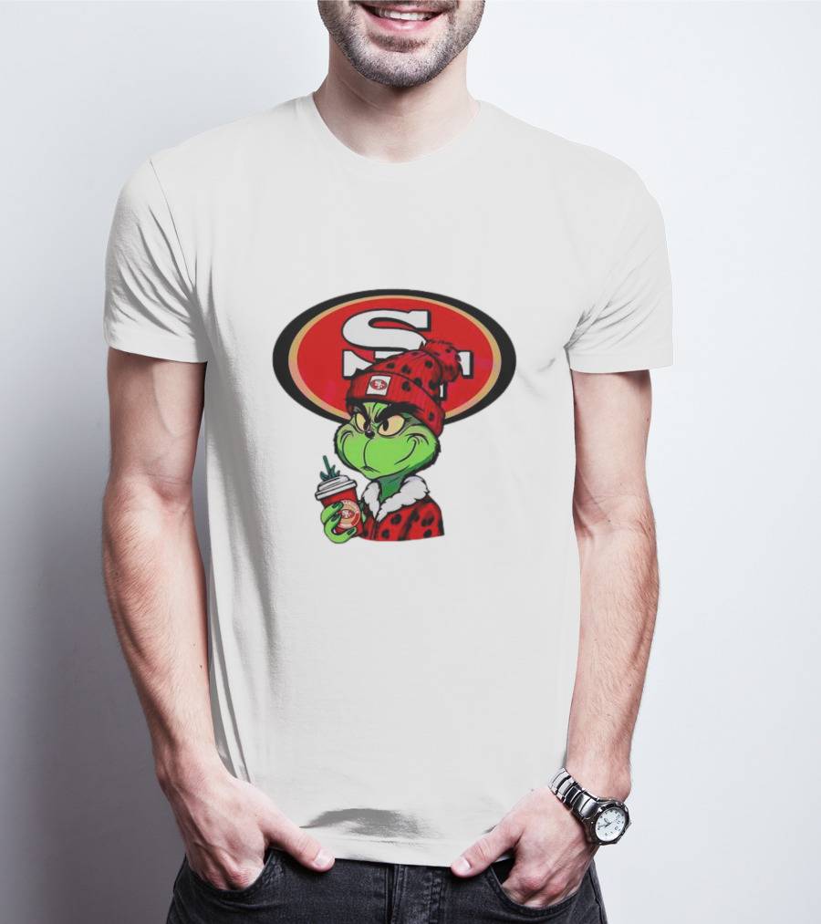 Grinch With San Francisco 49ers Logo And Coffee T-Shirt