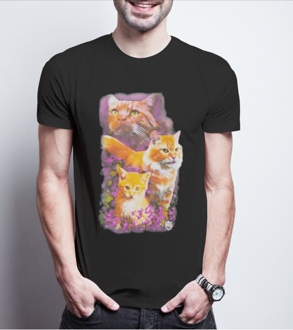 Opticgaming Scump Cat Trio Among Blossoms T-Shirt