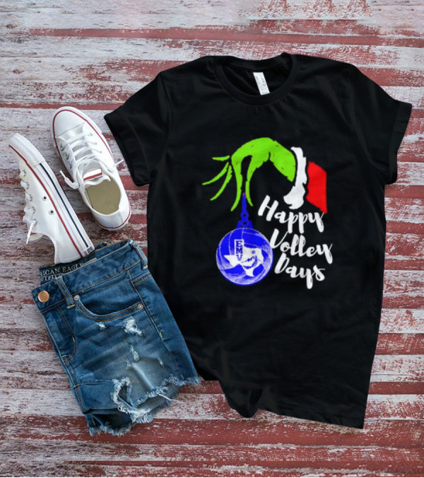 Happy Volleydays Grinch Hand Holding Volleyball Holiday T-Shirt