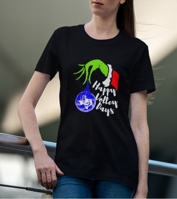 Happy Volleydays Grinch Hand Holding Volleyball Holiday T-Shirt