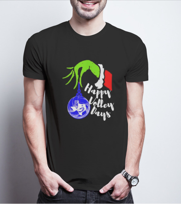 Happy Volleydays Grinch Hand Holding Volleyball Holiday T-Shirt