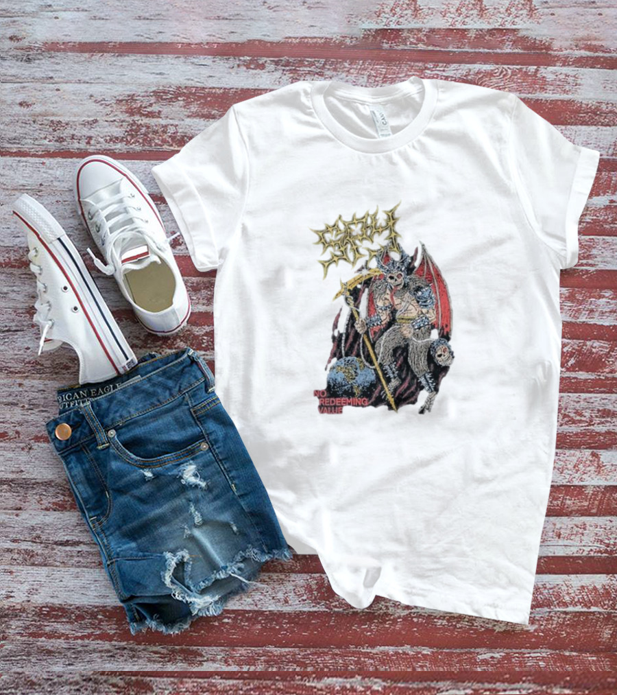 Evil Angel No Redeeming Value Demon Warrior With Wings And Skeletal Staff T-Shirt
