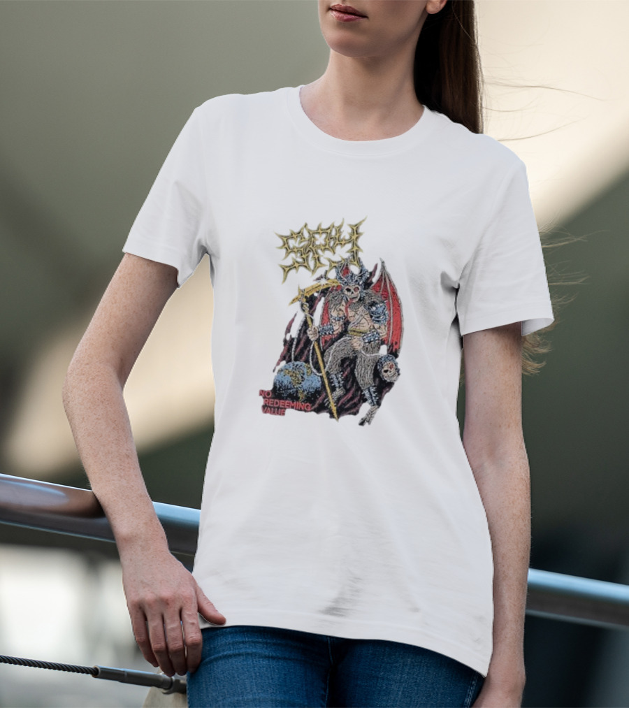 Evil Angel No Redeeming Value Demon Warrior With Wings And Skeletal Staff T-Shirt