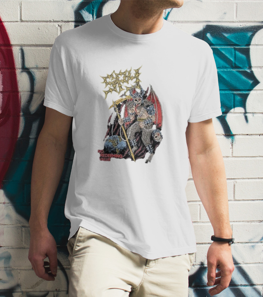 Evil Angel No Redeeming Value Demon Warrior With Wings And Skeletal Staff T-Shirt
