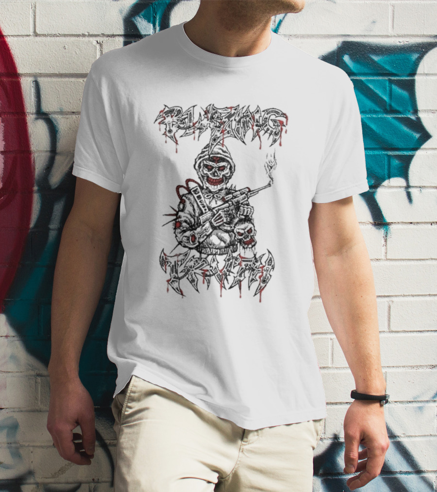 Blazing Truth Horror Skull Soldier With Rifle And Dripping Red Accents T-Shirt