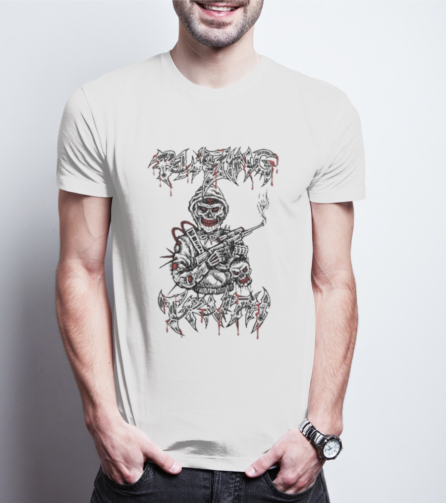 Blazing Truth Horror Skull Soldier With Rifle And Dripping Red Accents T-Shirt