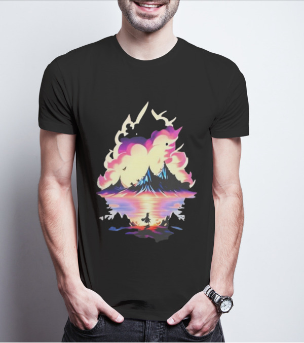 Fairy Tale Sight Comics Artwork Enchanted Landscape With Mountains And Reflection T-Shirt
