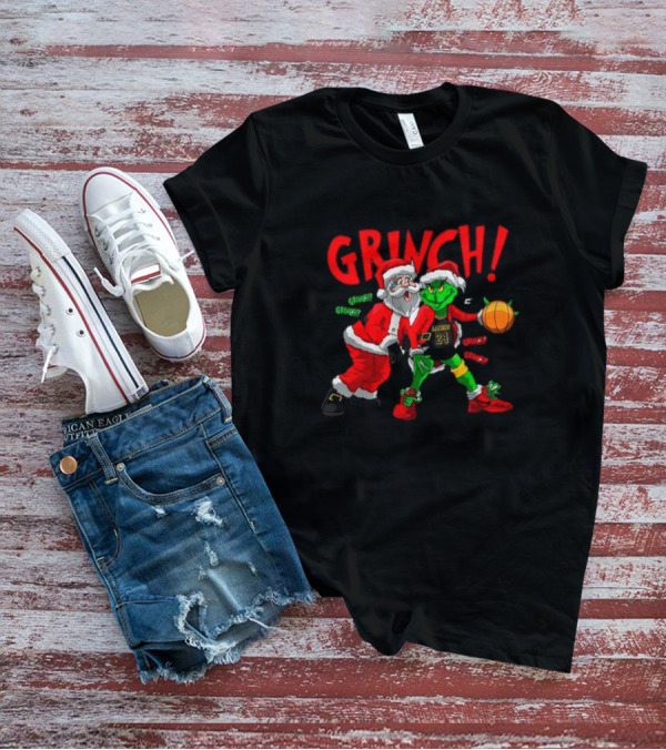 Grinch Kobe 24 Vs Santa Funny Basketball Christmas T-Shirt