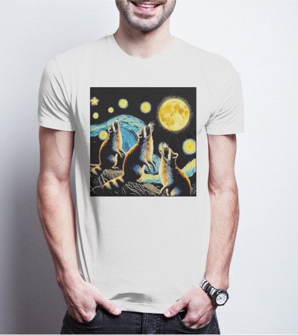 Raccoons Howling At Full Moon Starry Night Trash Pandas T-Shirt