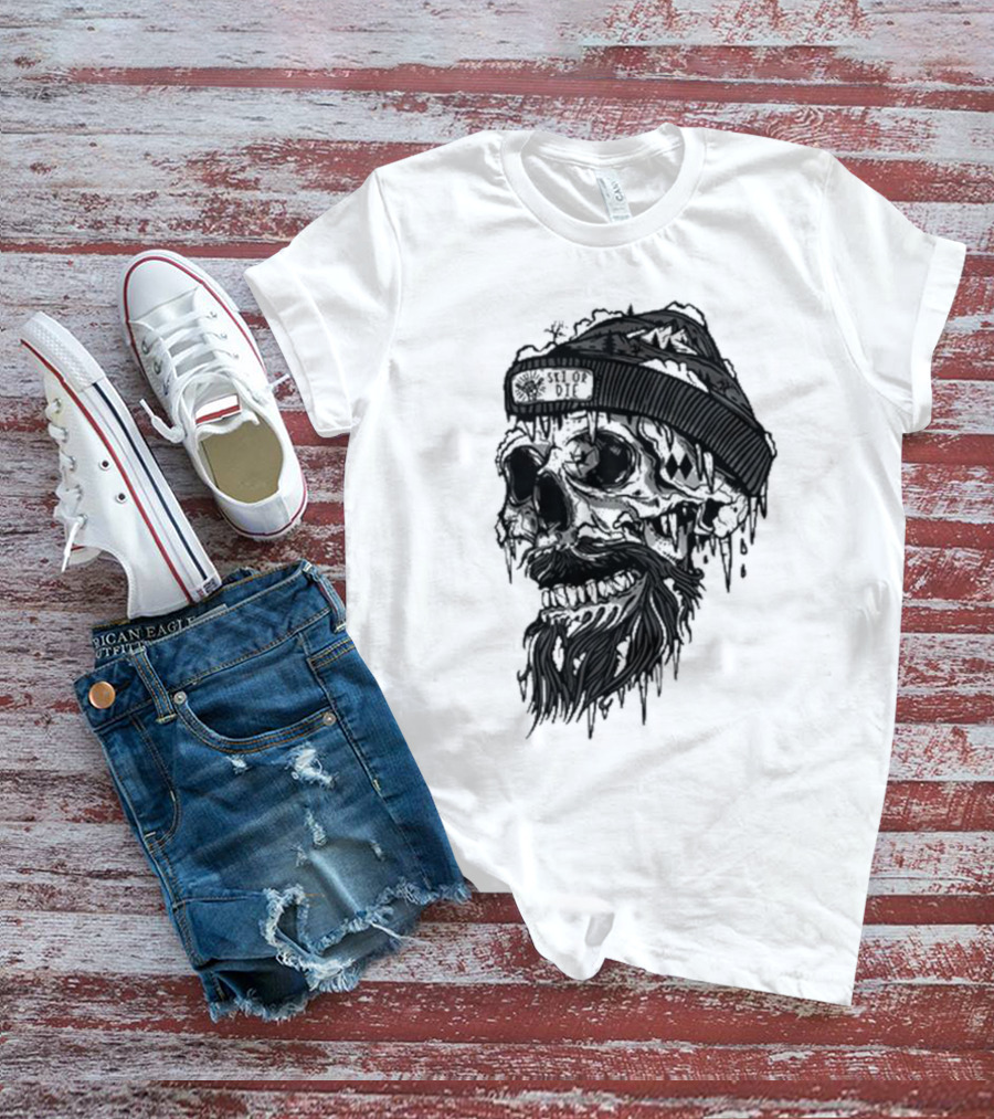 Skull Wild Ski Or Die Ice Beard Beanie Adventure T-Shirt