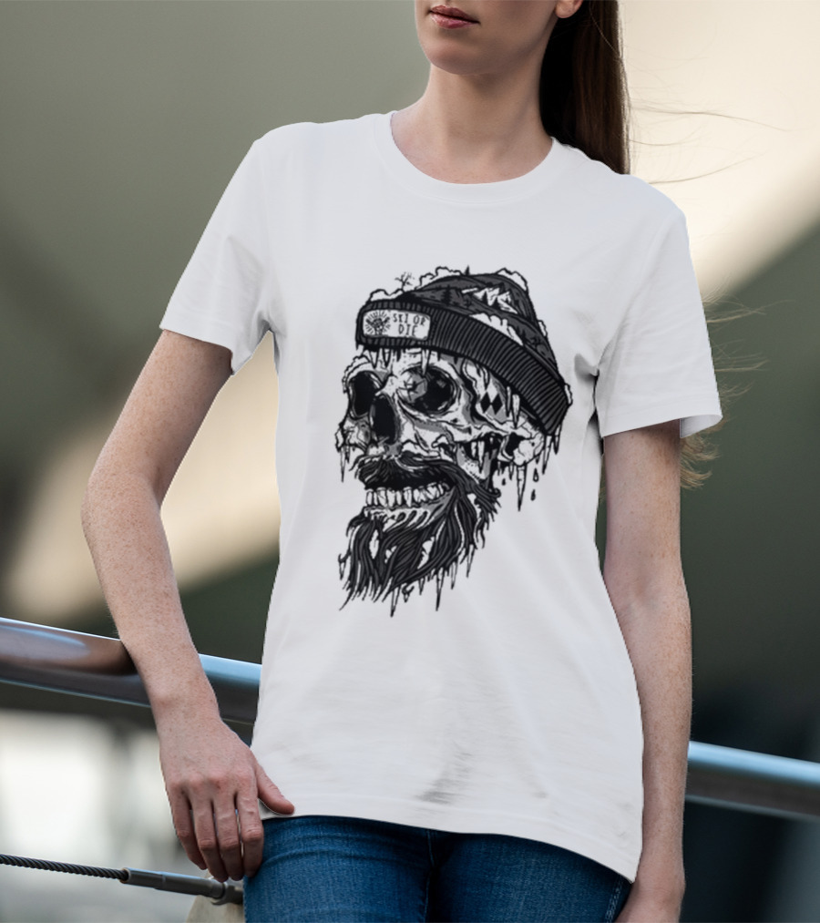 Skull Wild Ski Or Die Ice Beard Beanie Adventure T-Shirt