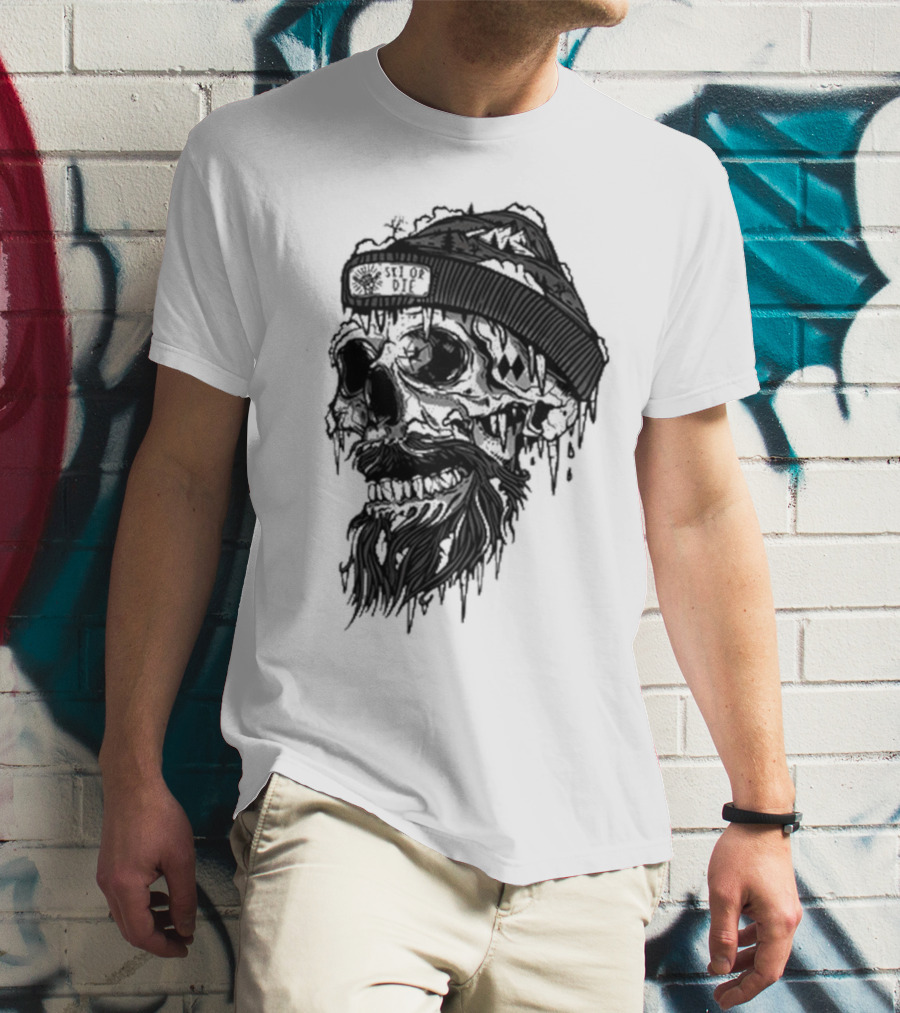 Skull Wild Ski Or Die Ice Beard Beanie Adventure T-Shirt