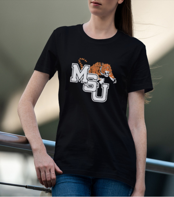 MSU Tiger Icon With Bold White Letters And Orange Stripes T-Shirt