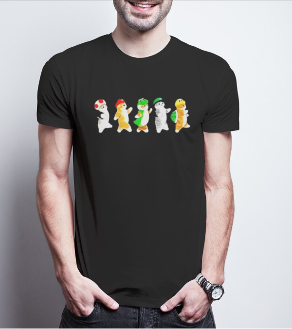 Cat Super Mario Toad Yoshi Luigi Bowser Icons T-Shirt