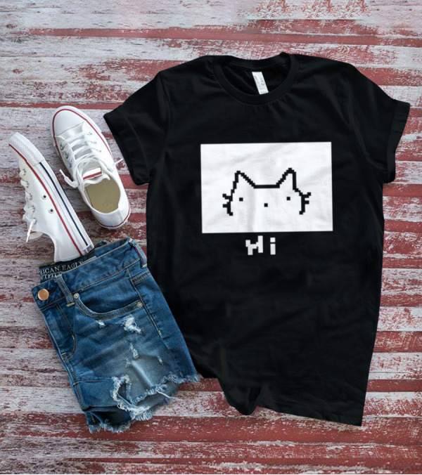 Chew Hi Cat Pixel Art Minimalistic Kitty T-Shirt