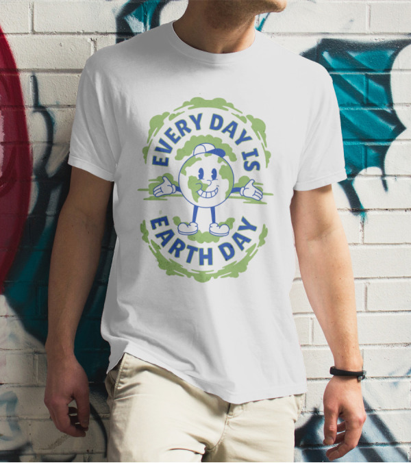 Every Day Is Earth Day Globe Character Smiling T-Shirt