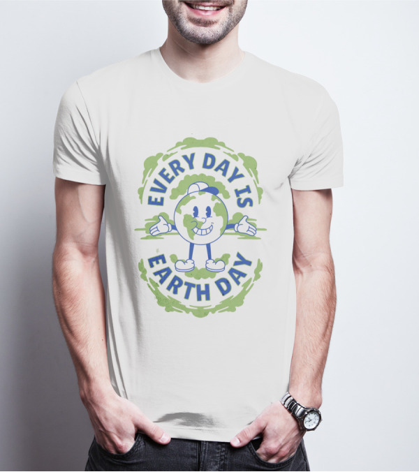 Every Day Is Earth Day Globe Character Smiling T-Shirt