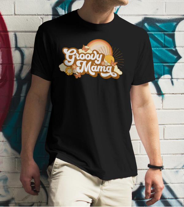 Groovy Mama Retro Sunflower Butterflies T-Shirt