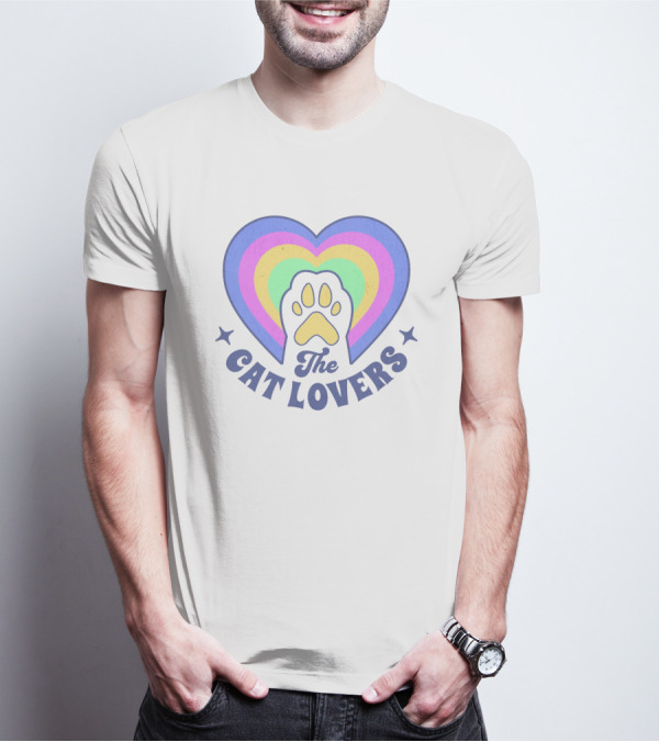 The Cat Lovers Paw In Rainbow Heart T-Shirt