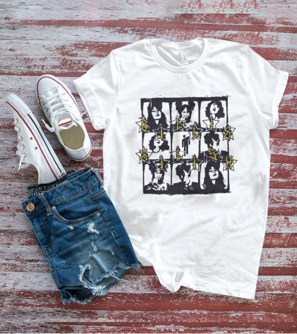 Billie Eilish Grid Yellow Text Boyfriend Fit Girls Photos T-Shirt