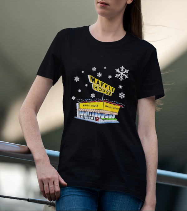 Waffle House Snowflakes Christmas Scene T-Shirt