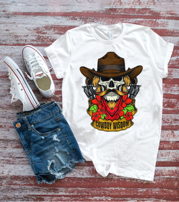 Cowboy Wisdom Skull Western Skeleton Bandana Pistols Flowers T-Shirt