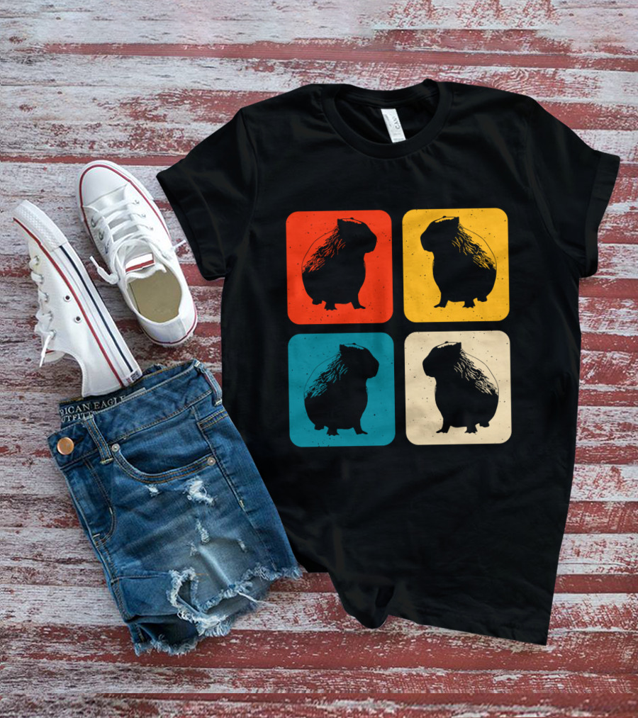 Vintage Capybara Pop Art Silhouette Four Colors Squares T-Shirt