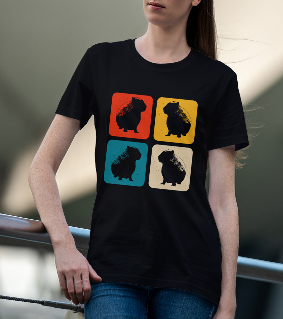 Vintage Capybara Pop Art Silhouette Four Colors Squares T-Shirt