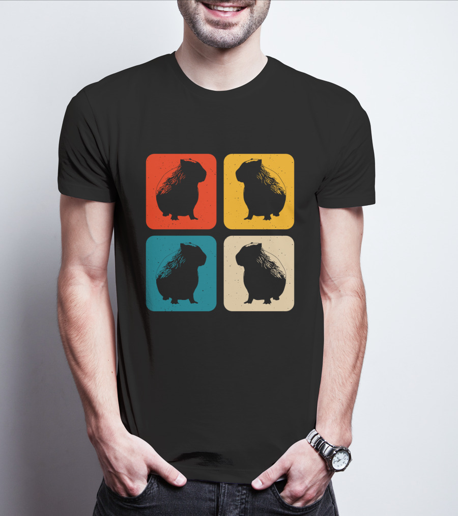 Vintage Capybara Pop Art Silhouette Four Colors Squares T-Shirt