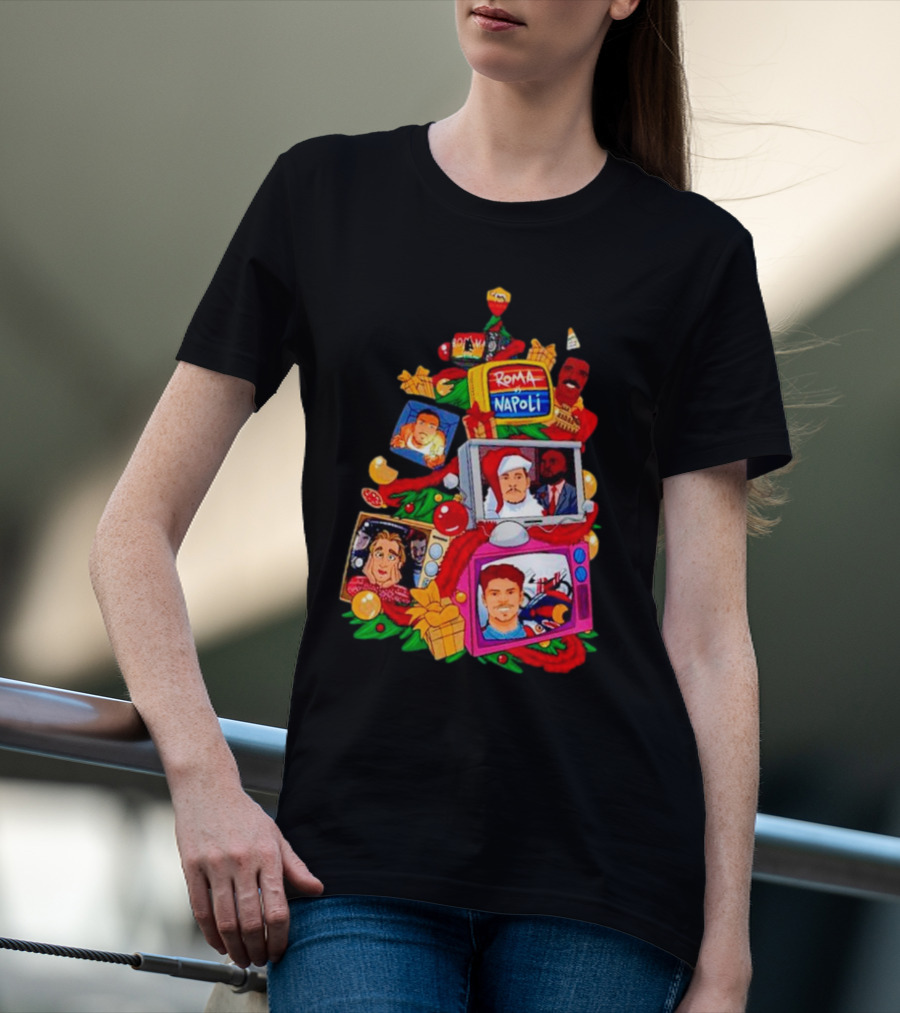 Roma Napoli Matchday Christmas Tree With Television Characters T-Shirt