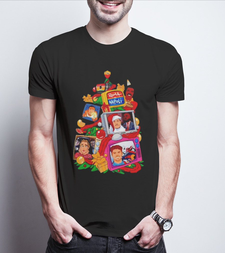 Roma Napoli Matchday Christmas Tree With Television Characters T-Shirt