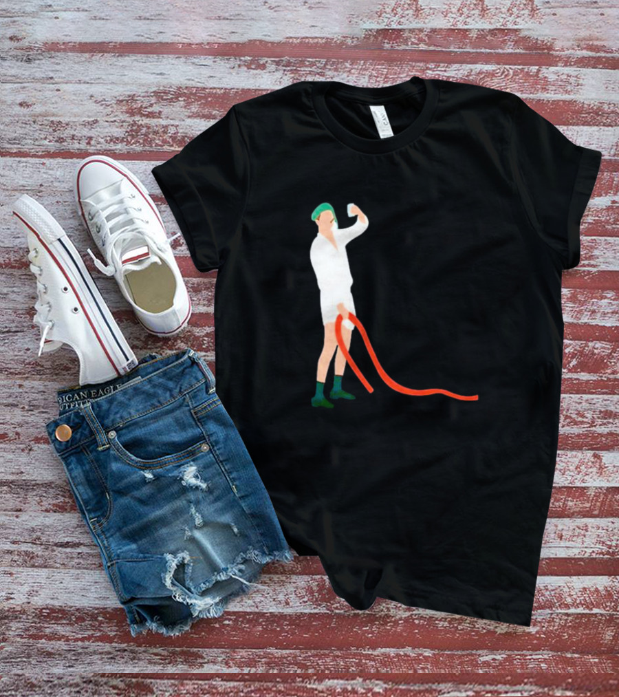 Septic Engineer Drunk Holding Hose Cartoon With Green Hat And Boots T-Shirt