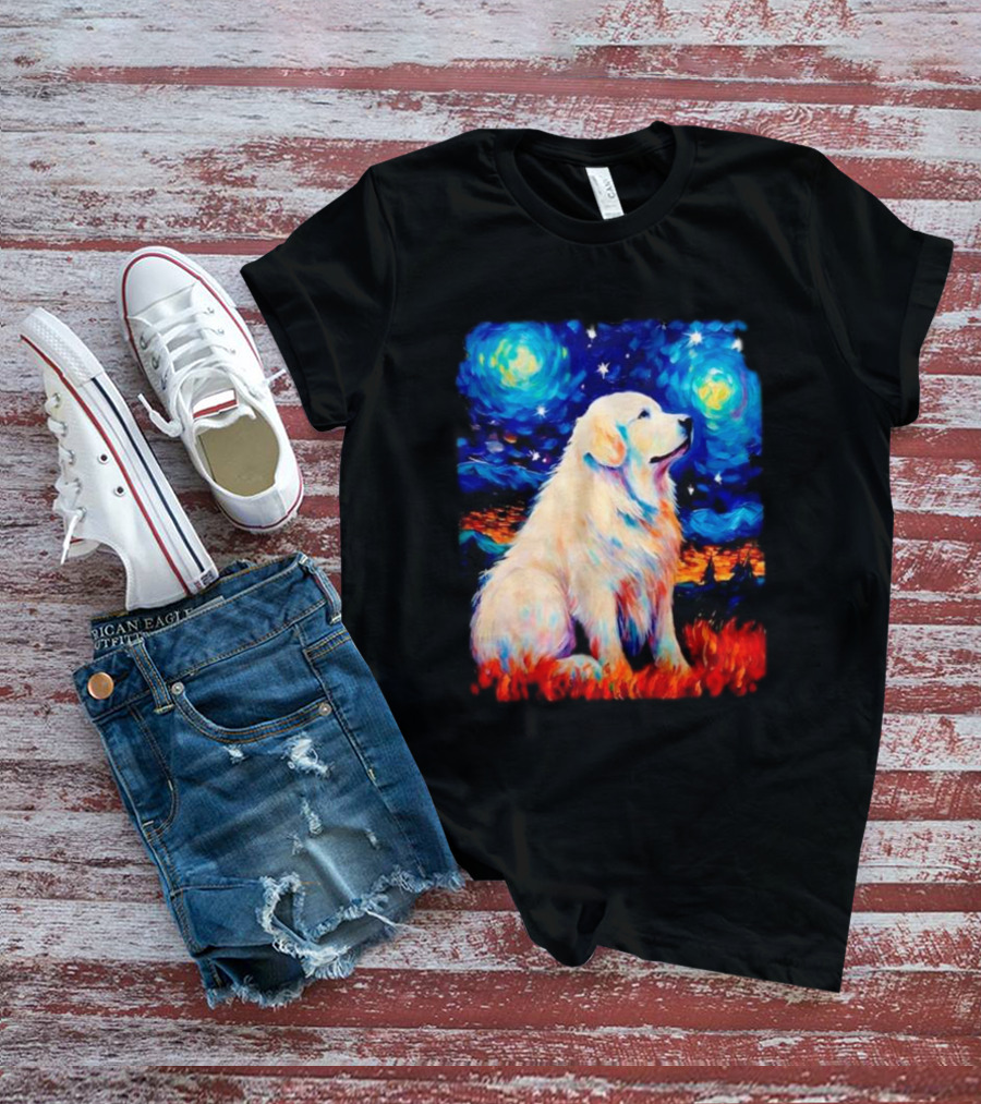 Starry Night Great Dog Van Gogh Style Golden Retriever T-Shirt