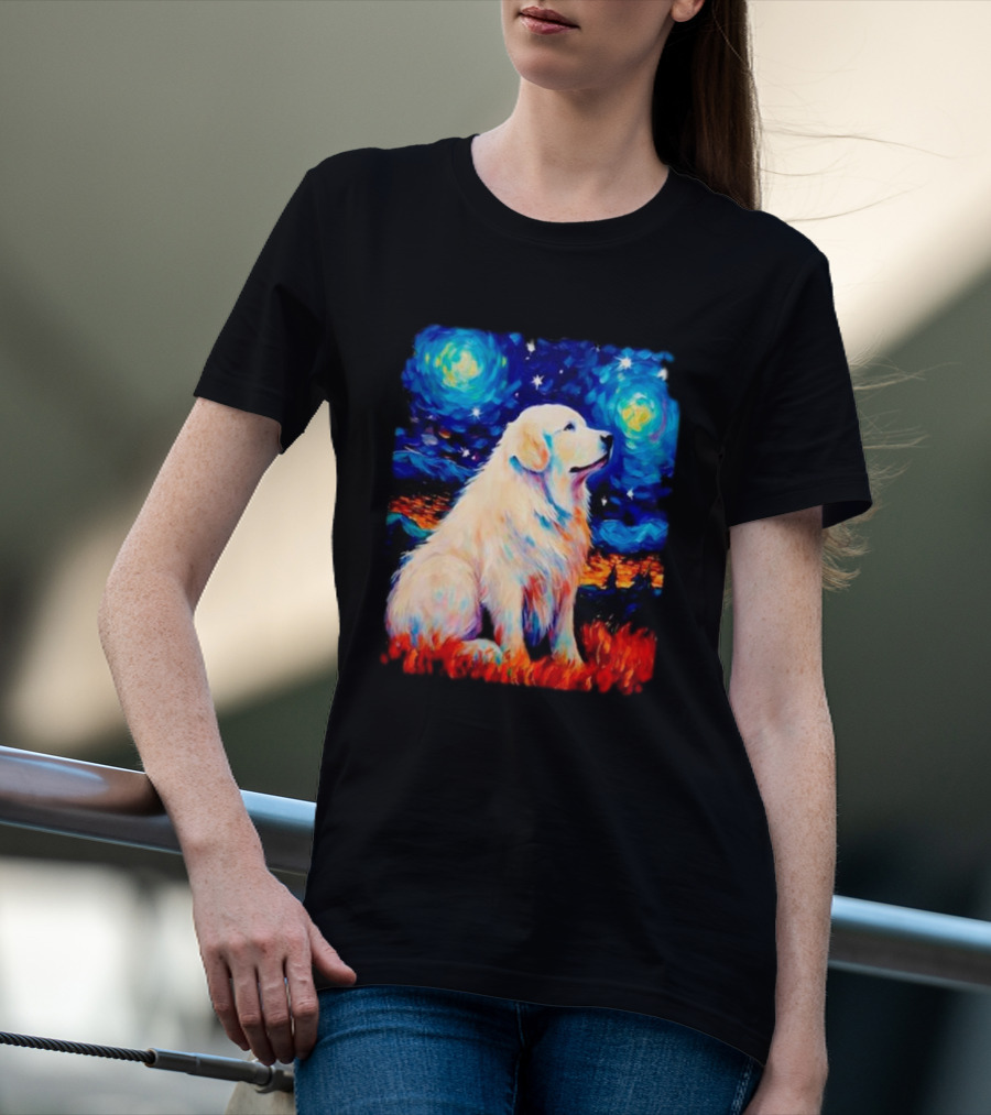 Starry Night Great Dog Van Gogh Style Golden Retriever T-Shirt