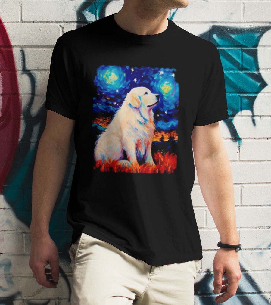 Starry Night Great Dog Van Gogh Style Golden Retriever T-Shirt