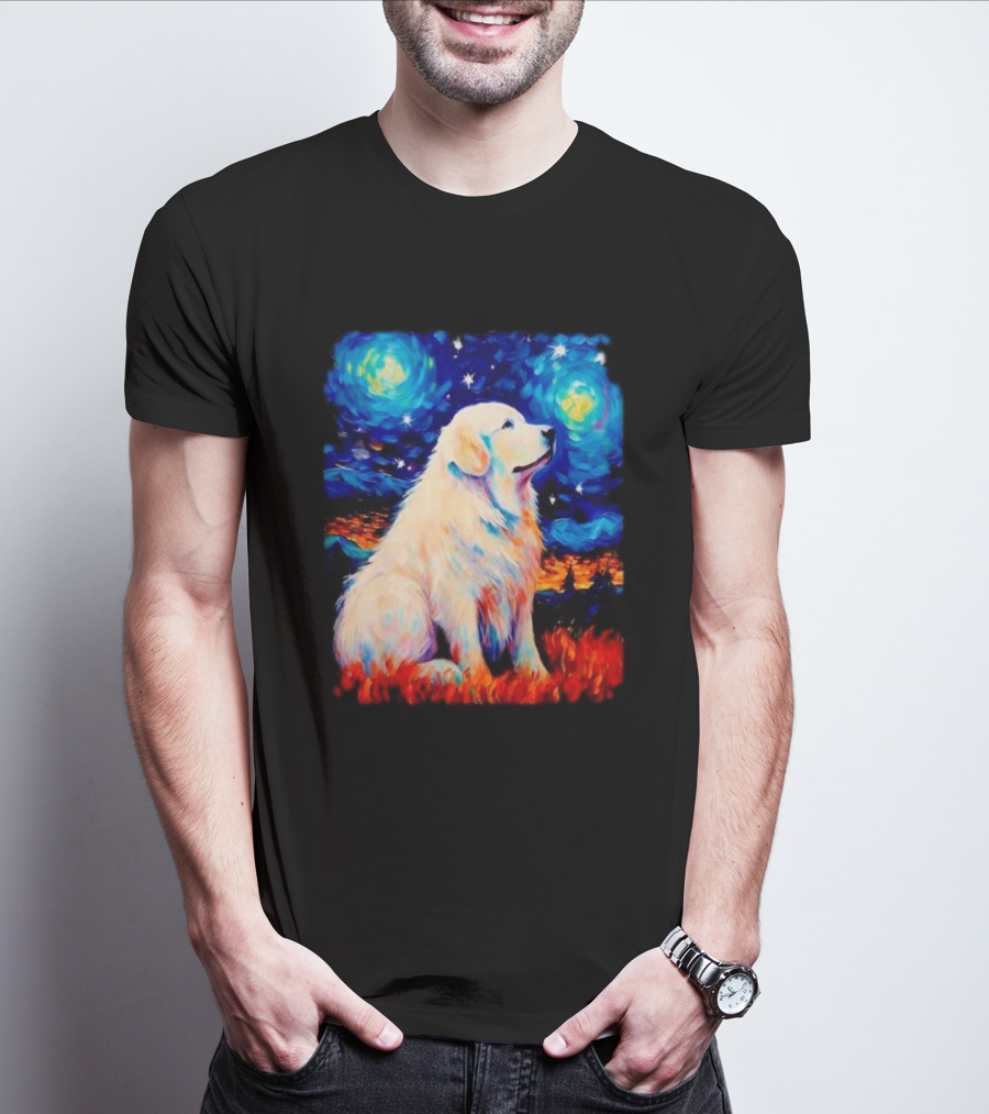 Starry Night Great Dog Van Gogh Style Golden Retriever T-Shirt