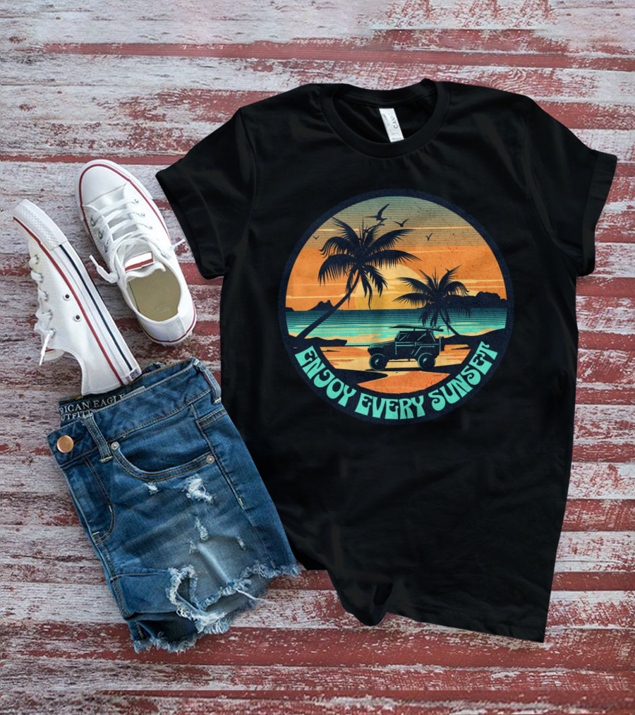 Enjoy Every Sunset Tropical Beach Jeep Adventure T-Shirt
