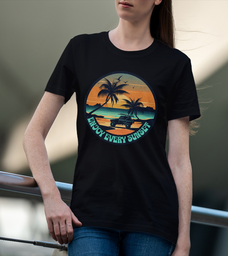 Enjoy Every Sunset Tropical Beach Jeep Adventure T-Shirt