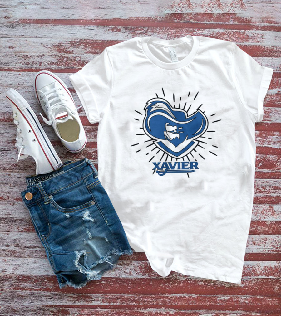 Xavier Musketeer Bold Blue Emblem With Radiating Lines T-Shirt