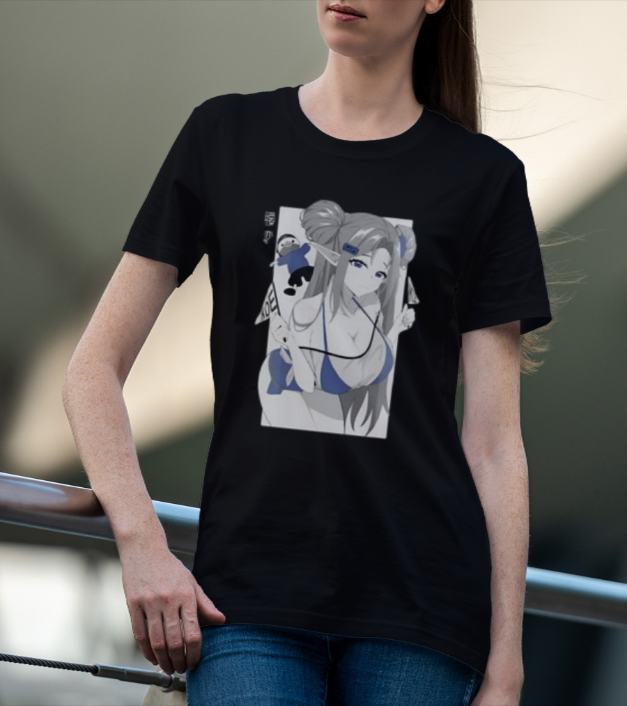 GamerSupps Waifu Koefficient Anime Character In Blue Bikini With Flags T-Shirt