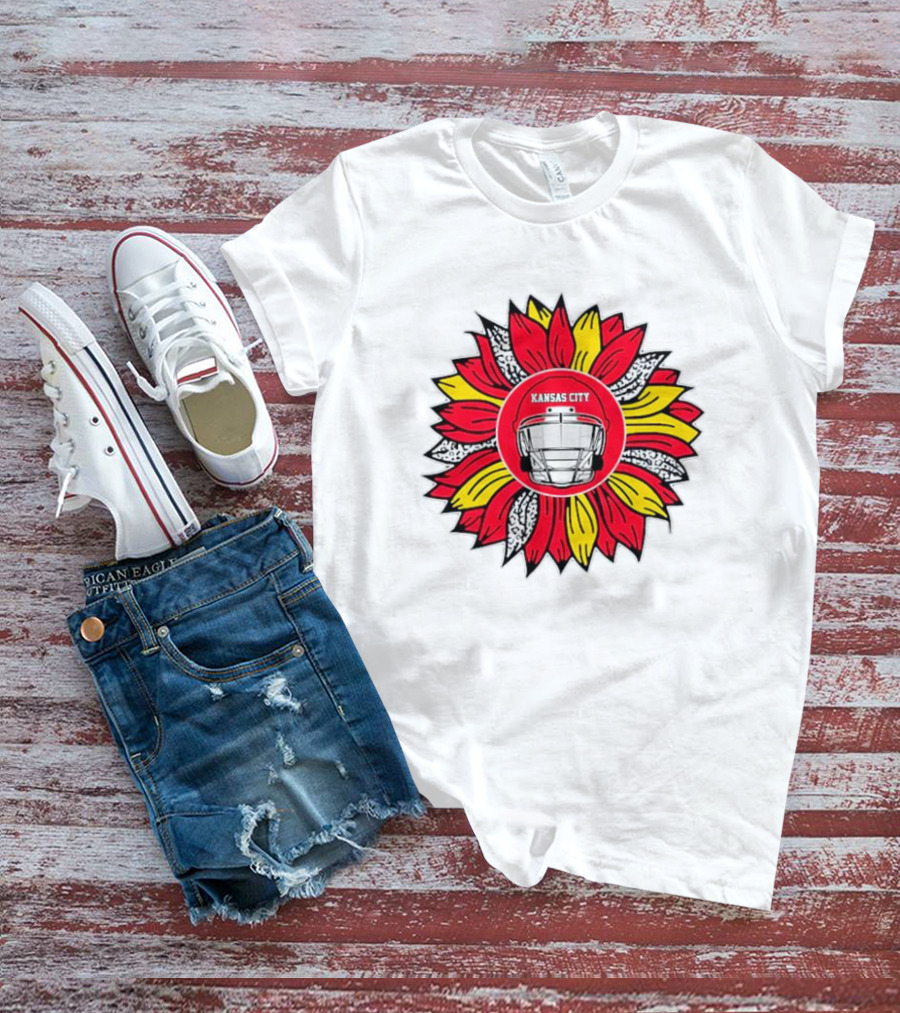 Kansas City Chiefs Football Helmet Sunflower T-Shirt