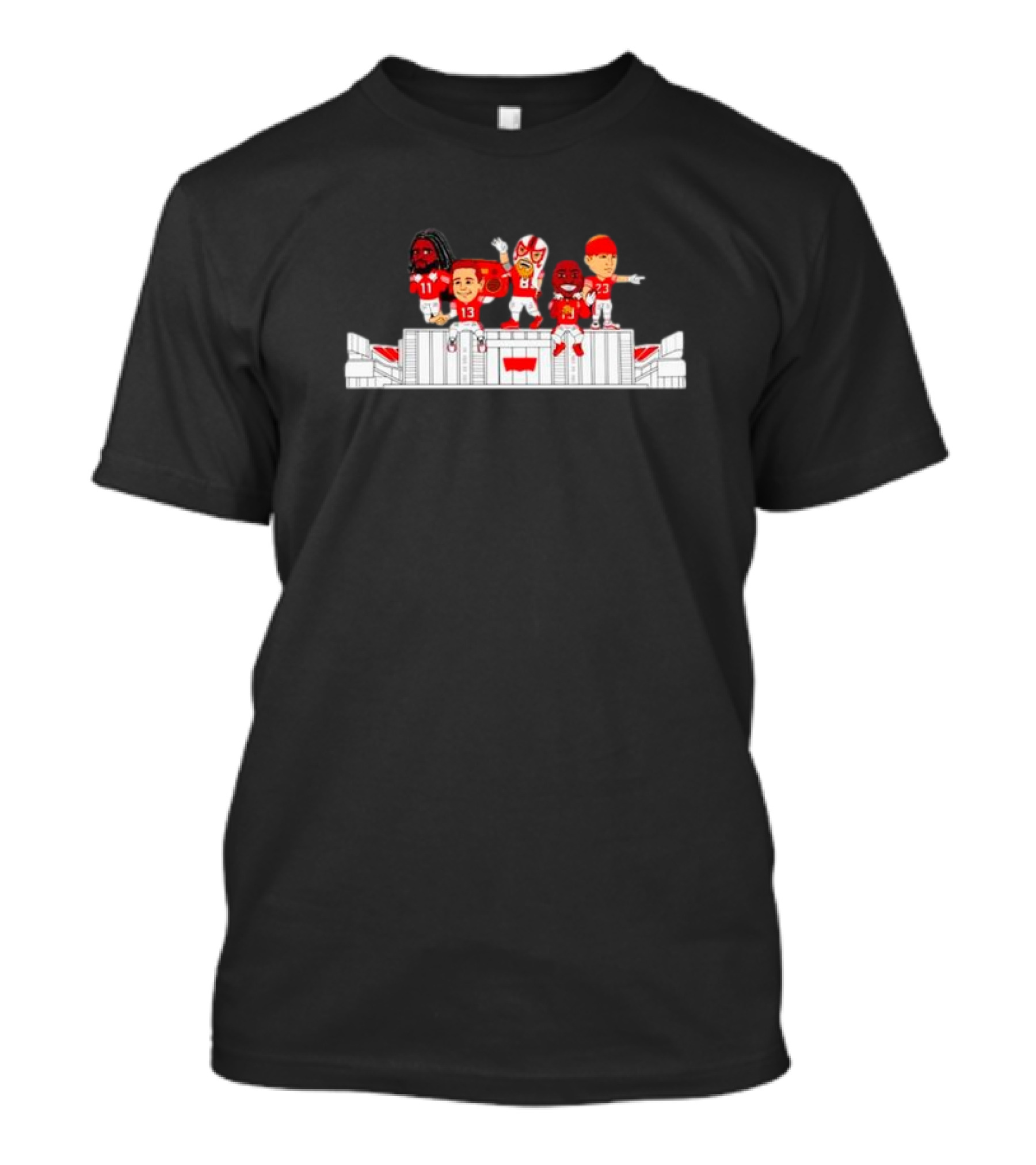 Levi’S 5 Pt. 2 Drops White-Clad Red Jersey Characters On Stadium Roof T-Shirt