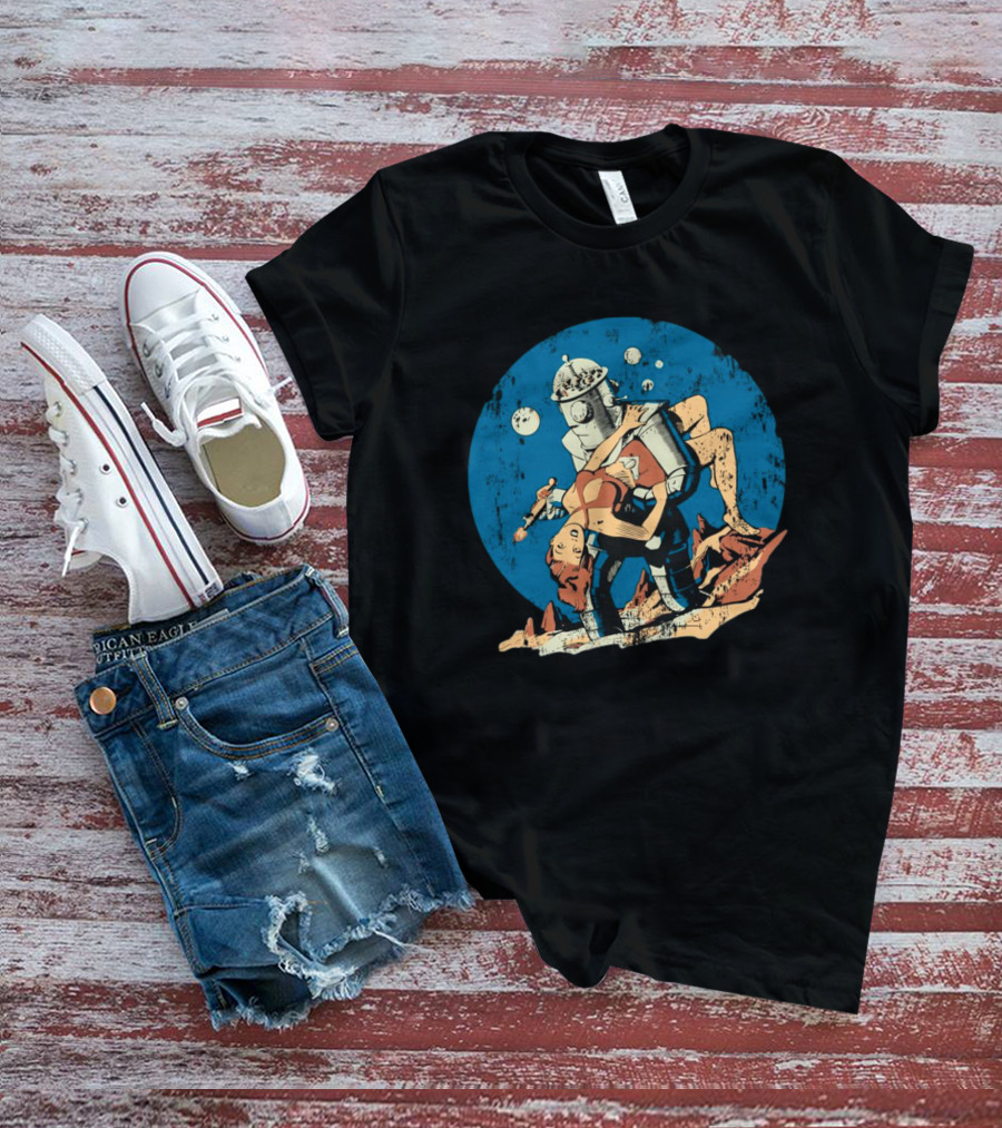 Damselindistress Retro Robot Romance Vintage Sci-Fi Space Adventure T-Shirt