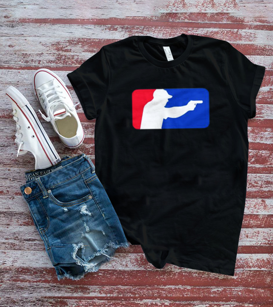 Major League Shooter Silhouette In Red White And Blue Rectangle T-Shirt