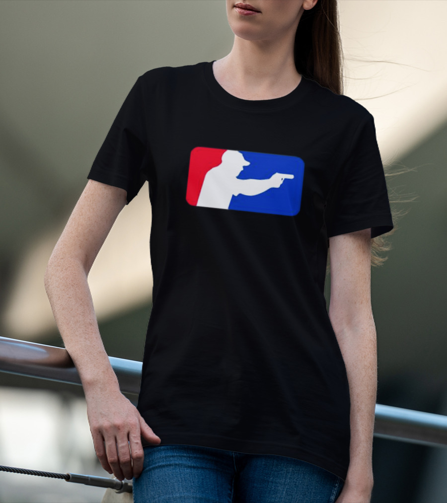 Major League Shooter Silhouette In Red White And Blue Rectangle T-Shirt