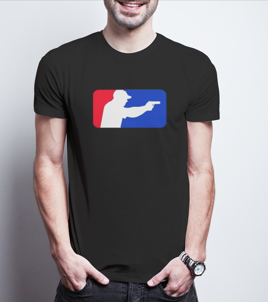 Major League Shooter Silhouette In Red White And Blue Rectangle T-Shirt
