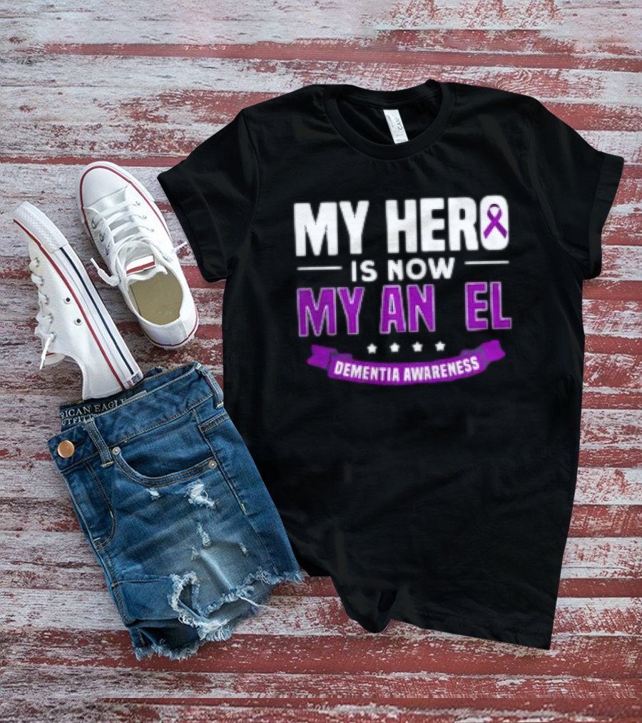 My Hero Is Now My Angel Purple Ribbon Dementia Awareness T-Shirt