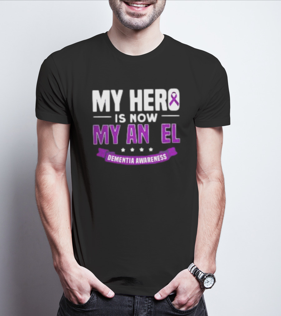 My Hero Is Now My Angel Purple Ribbon Dementia Awareness T-Shirt