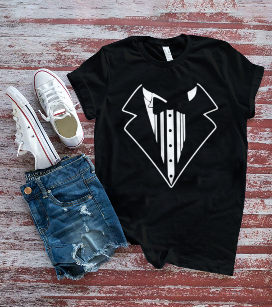 Tuxedo Jacket Bow Tie Lapel Button T-Shirt